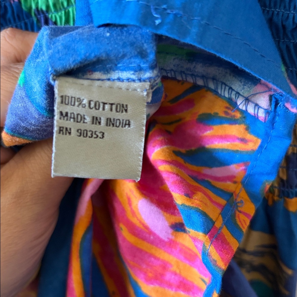 Blue Tropical Print Smocked Maxi Dress SZ PXL - Picture 3 of 7